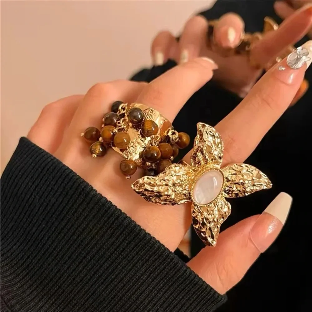 Tiger Eye Stones Multicolor Fringe Ring